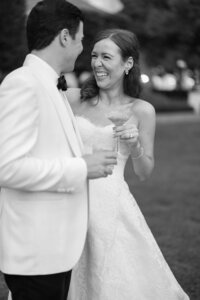 Bride and groom walk up memorial steps at their DC wedding
