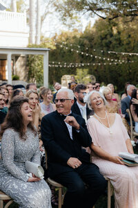 Candid family reactions captured during wedding ceremony at Simpson House Inn in Santa Barbara California