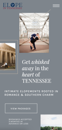 Mobile mockup of elopement company front page of website