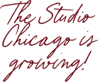 Italic graphic saying "The Studio Chicago is growing!"