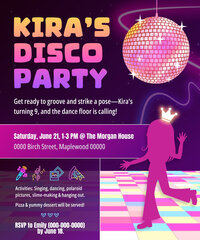 Disco theme party invitation by Helia Studios