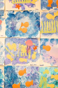 Sea life artwork by preschool students