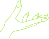 Green hand, palm up with a manicure