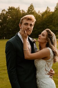 in love romantic couple at Rustic barn wedding venue with mountain views Greeneville Tennessee