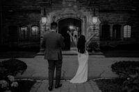 bride and groom walking on path