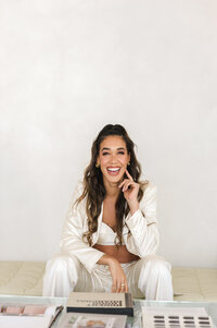 Simone Boyce, host of Hello Sunshine podcast, photographed in a modern editorial brand shoot by Vicki Bartel