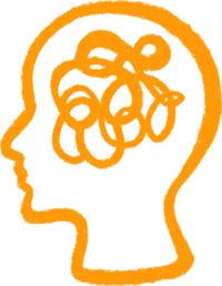 orange icon of human head full of mixed thoughts
