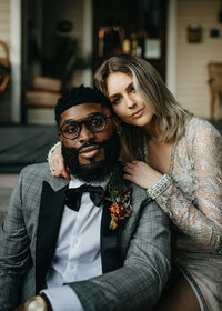 bride and groom on porch