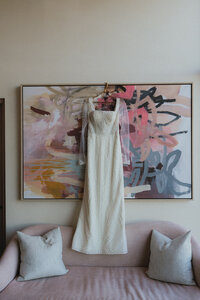 Bridal gown detail shot in Central PA hotel suite before ceremony