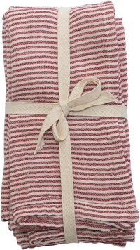 Set of four red-striped cotton dinner napkins tied with twine, perfect for festive holiday tables – Sweet Pea Ink Creative Amazon favorite.