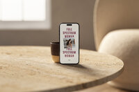 iPhone sitting on coffee table showing Instagram story