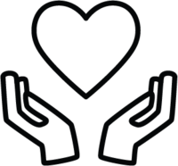 two hands with a heart in the middle icon