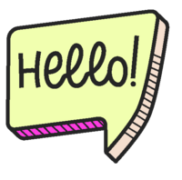 A playful cartoon-style "Hello" icon, welcoming new members to Connect Belong with a friendly, inviting vibe that embodies the community's warmth and support.