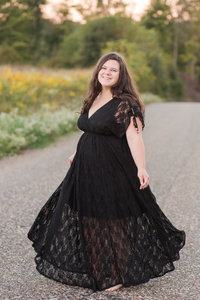 wooster senior photos dancing in the road wearing black dress photographed by Jamie Lynette Photography Canton Ohio Wedding and Senior Photographer