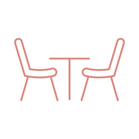 Pink illustration of table and chairs icon