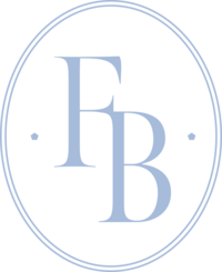 Blue borded oval with light blue "F and "B" in center