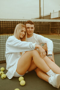 Fun styled couples session at a tennis court in Abilene, TX