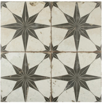 Black and white star floor tile from Lowe's