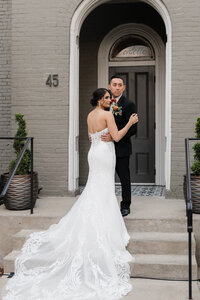 bride and groom embracing