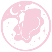 Animal Alchemy Logo, a horse and woman face to face beneath moon and stars 