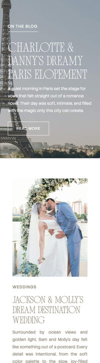 Screenshot of the mobile version of a classic Showit blog template add-on for photographers