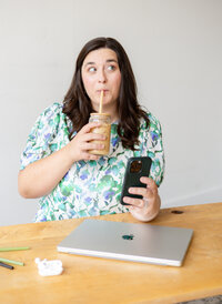 personal brand photography photographer drinking iced coffee