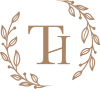 Simple icon with laurel leaves and initials "TH"