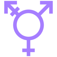 transgender icon, a purple circle with  three offshoots, an arrow, a sort of cross, and an arrow with a line though the shaft