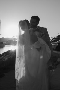 Romantic sunset wedding portrait captured by Southern California wedding photographer