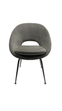 Pretty, grey fabric, round upholstered modern chair available for rent, perfect for adding some style and elegance to a photoshoot, photobooth, focal area at a wedding, conference, birthday party, bridal shower or baby shower.