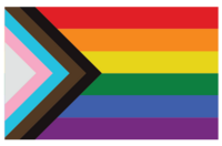 This icon is the Progress Pride Flag, with the triangular white, pink, light blue, brown, and black stripes on the left, and the six red, orange, yellow, green, blue, and purple horizontal stripes on the right.