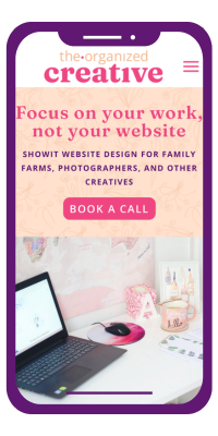 A photo showing the mobile website of The Organized Creative