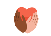 A graphic of two hands of different skin tones holding a heart