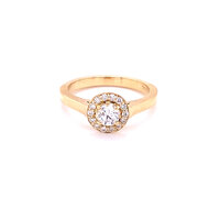 white diamond ring with halo diamond setting in yellow gold