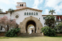 Bride and Groom outside the Santa Barbara Courthouse on the steps. 