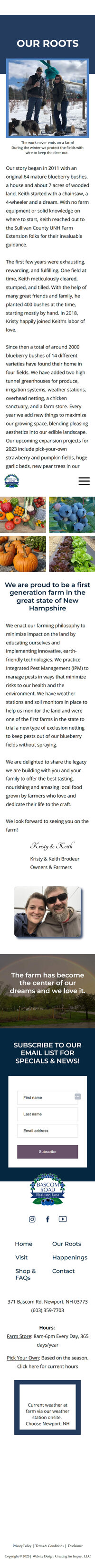 Bacom Road Blueberry Farm about us screenshot mockup on cell phone