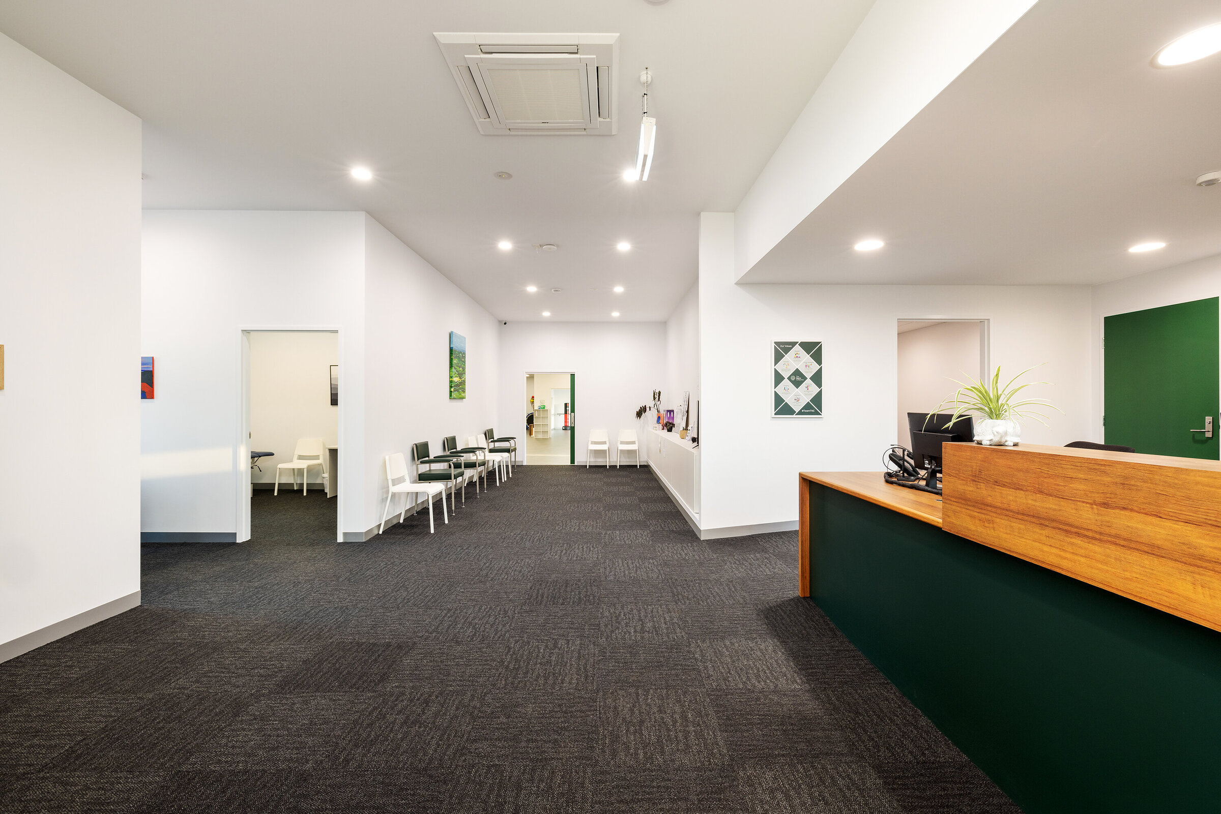commercial office design interior white walls and square set roof