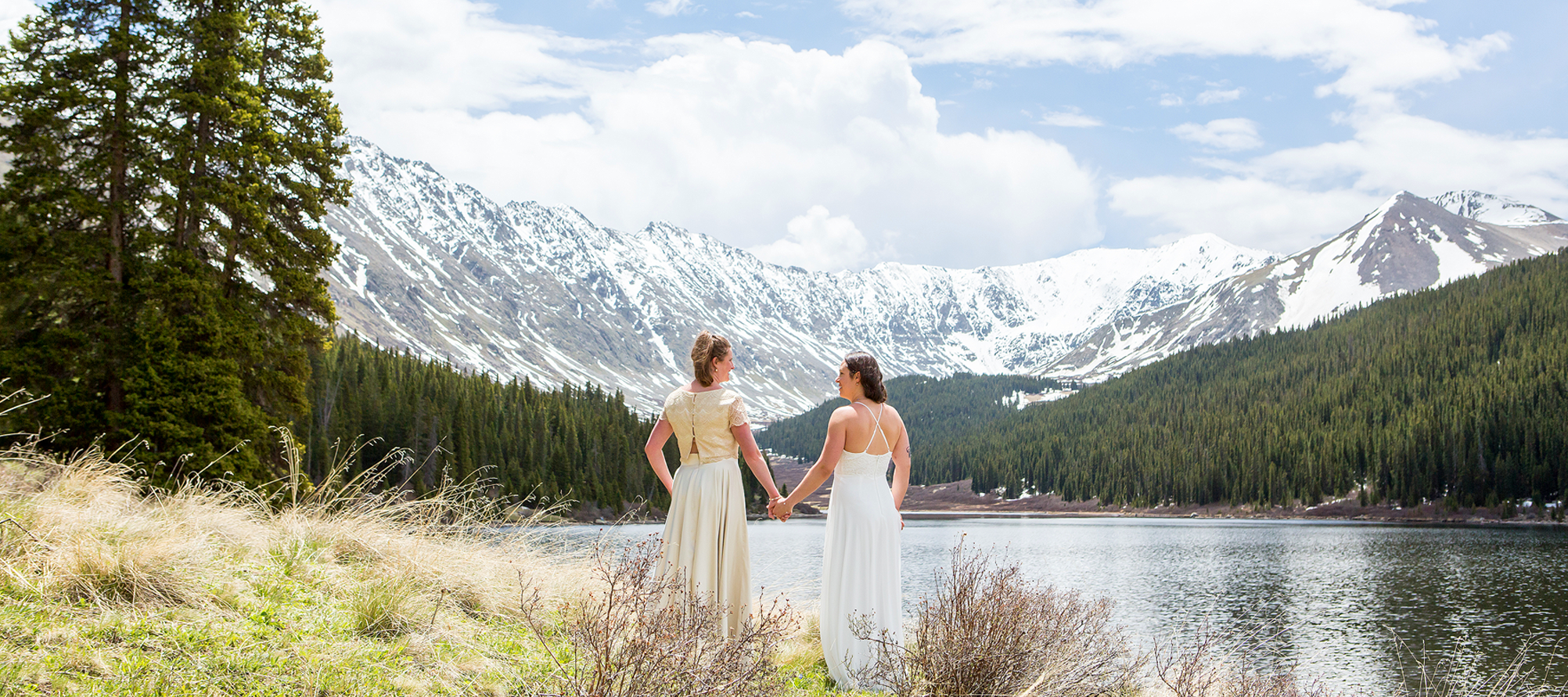 Colorado wedding photographer with same sex couple in the mountains.