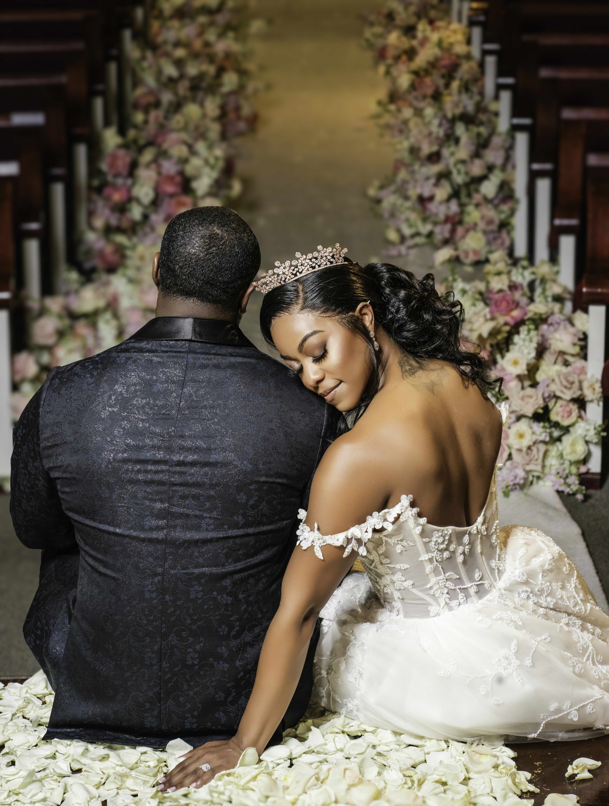 Bride and groom sharing a quiet moment during a luxury wedding in Memphis, designed by Wells Design Co.