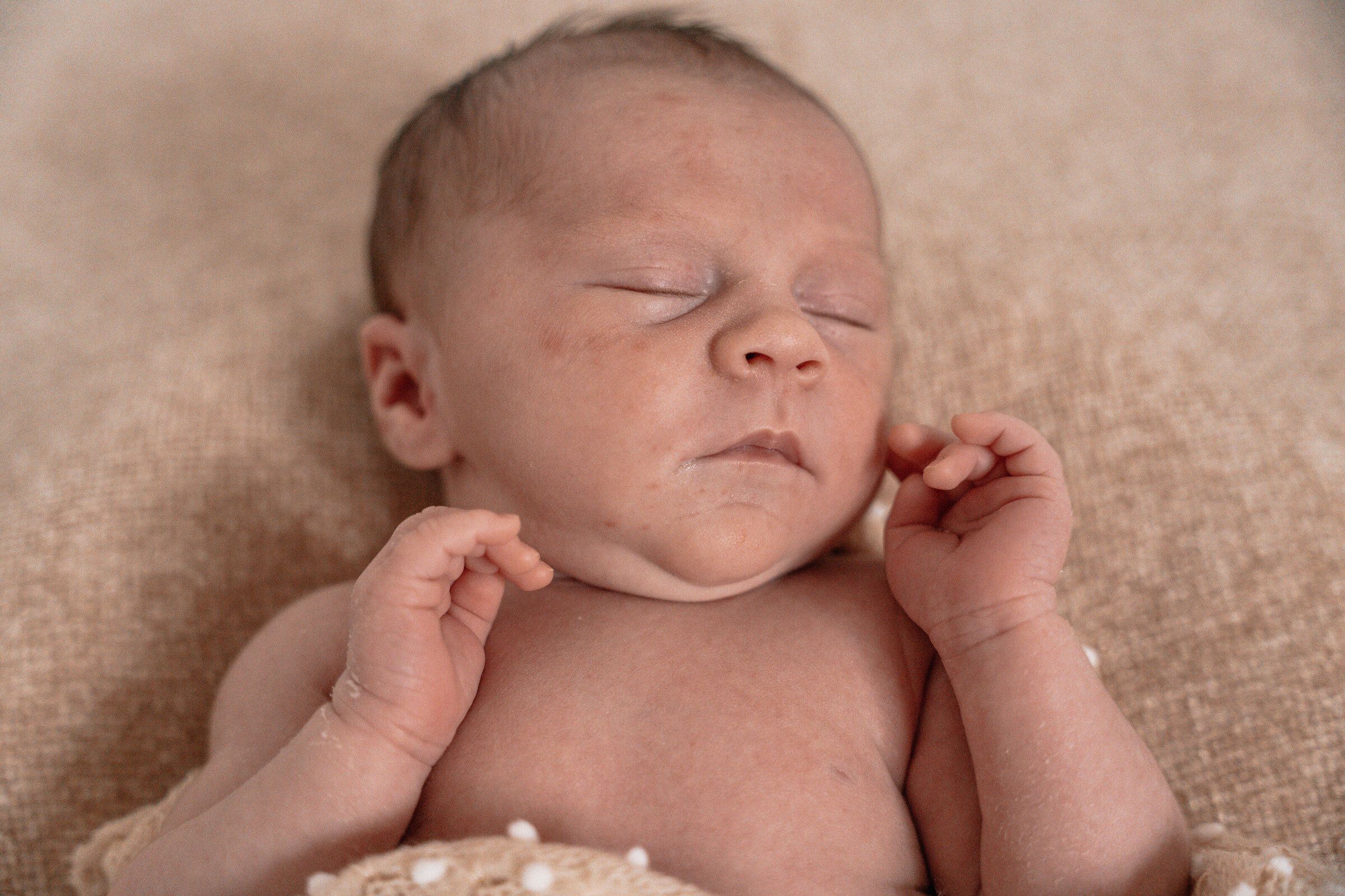 Close up of newborn baby sleeping