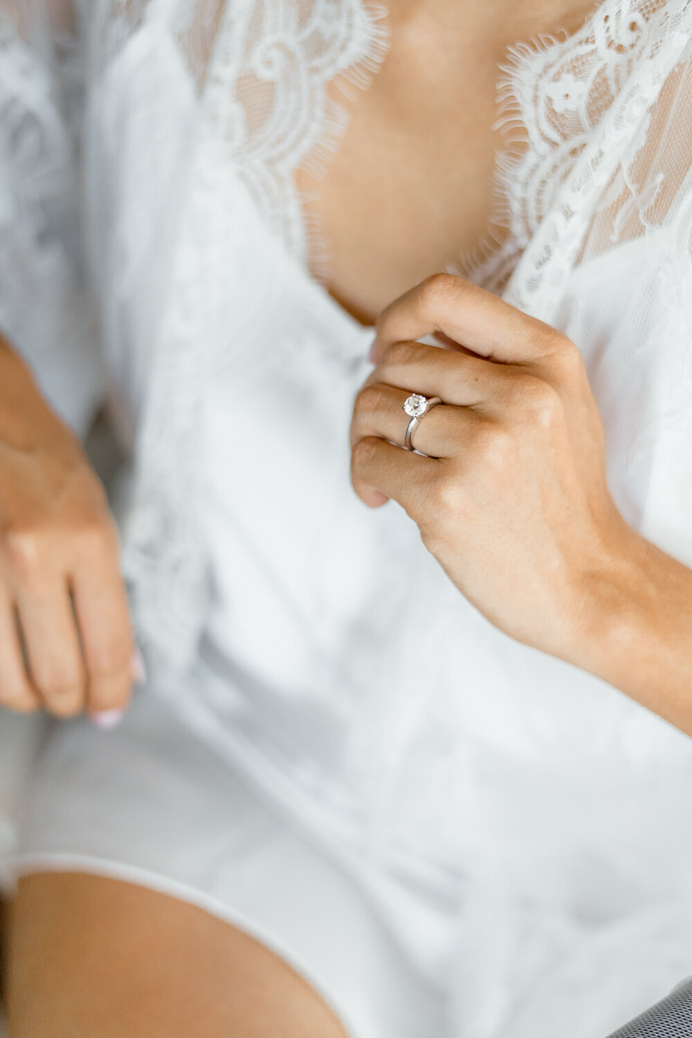 detail shot solitaire wedding ring bride