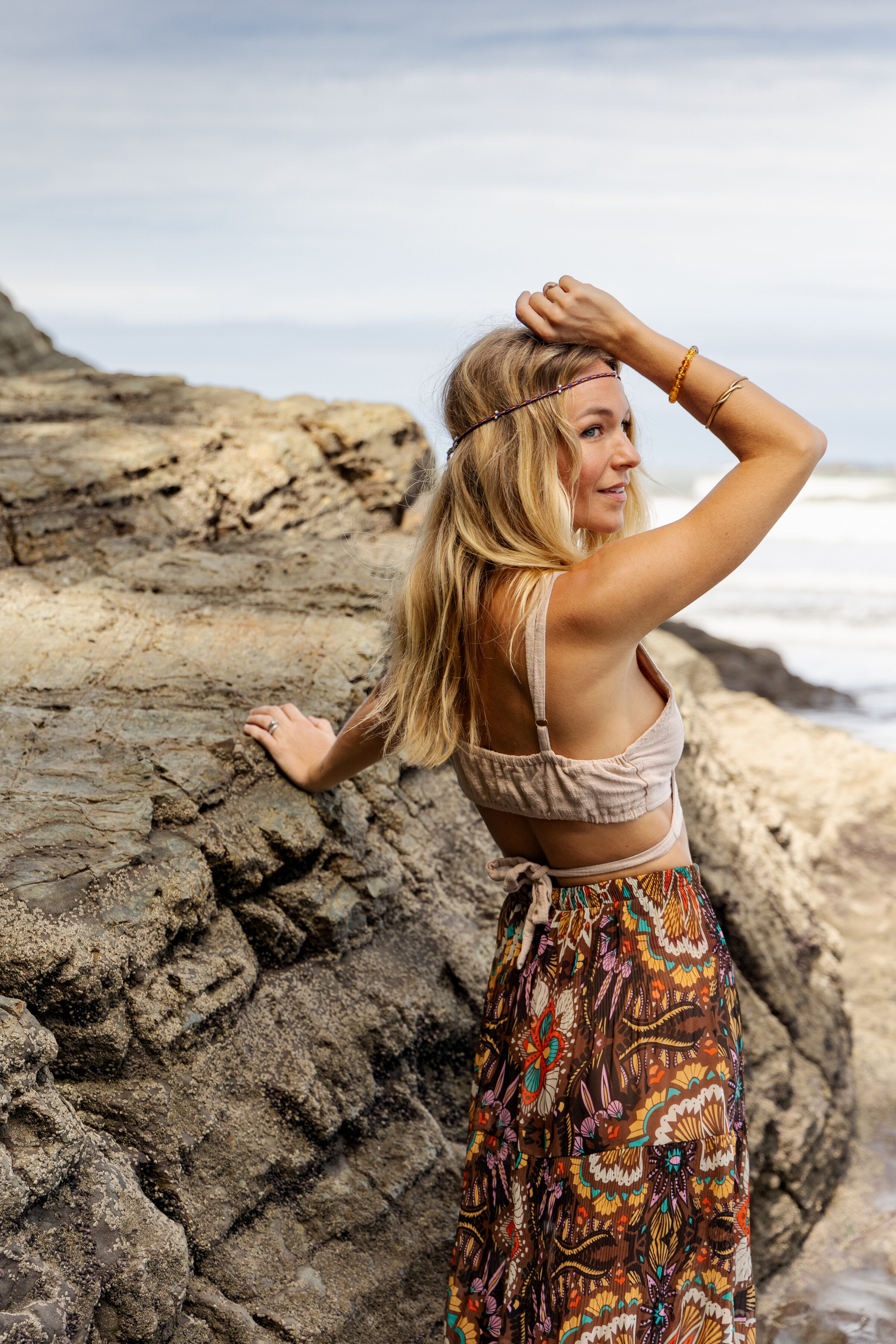 boho woman portrait photography on the beach