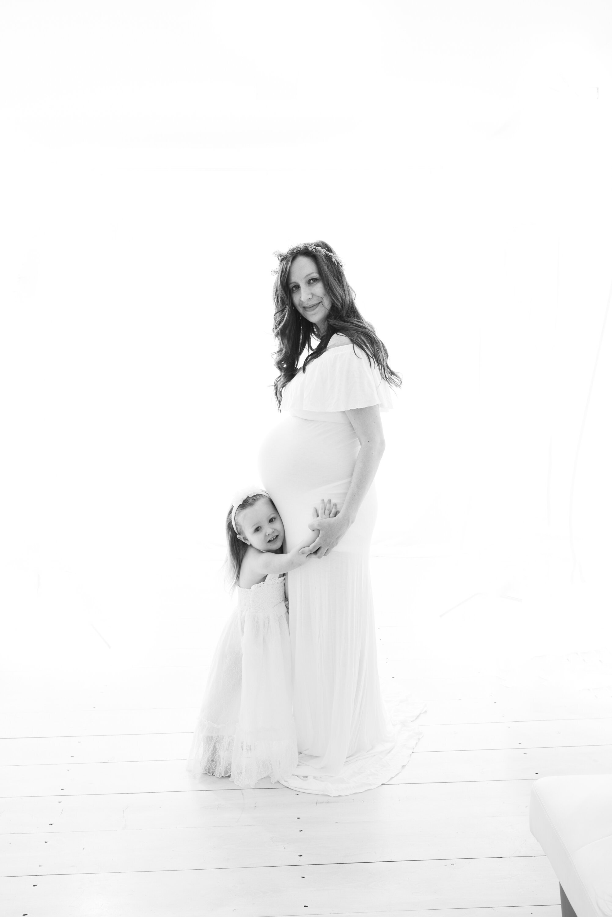 Black and white maternity plus family
