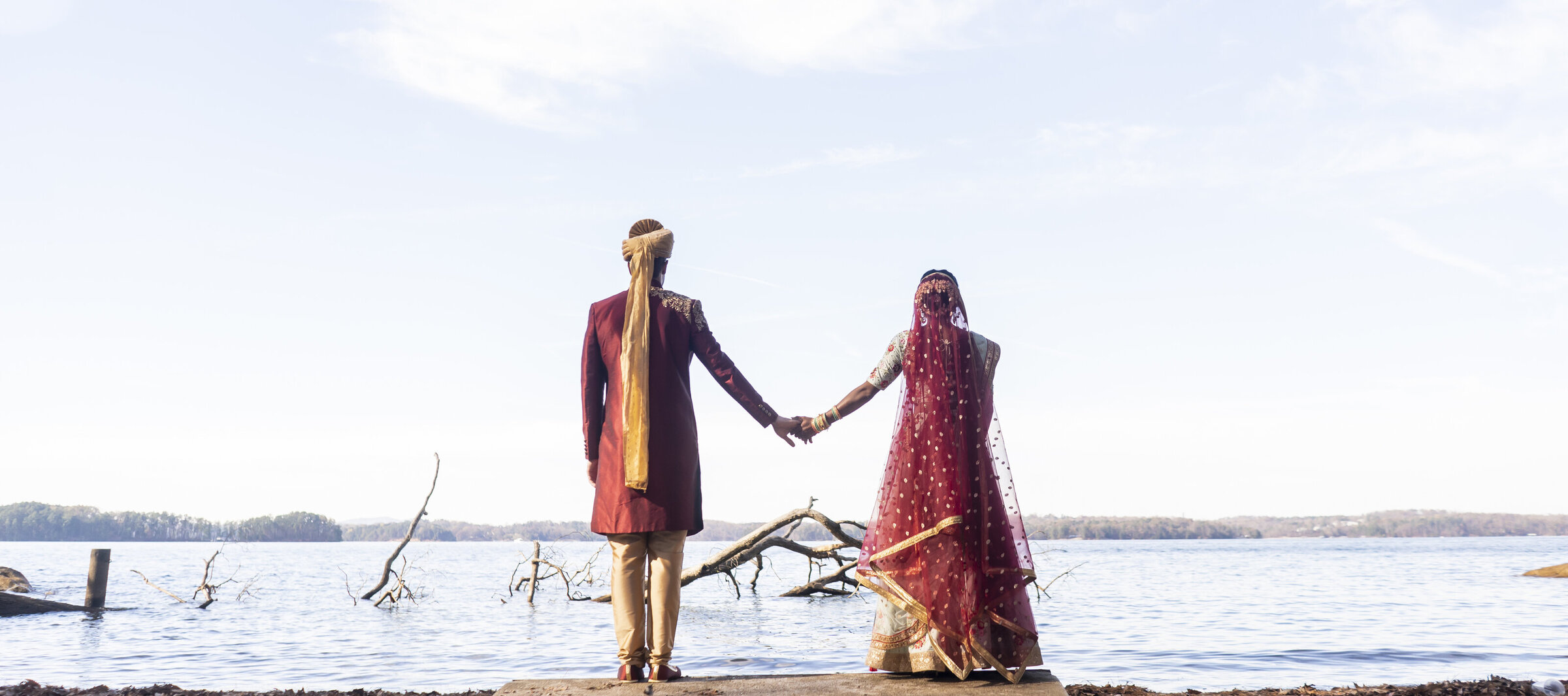 Indian Couple holding hands at Lake Laneir.