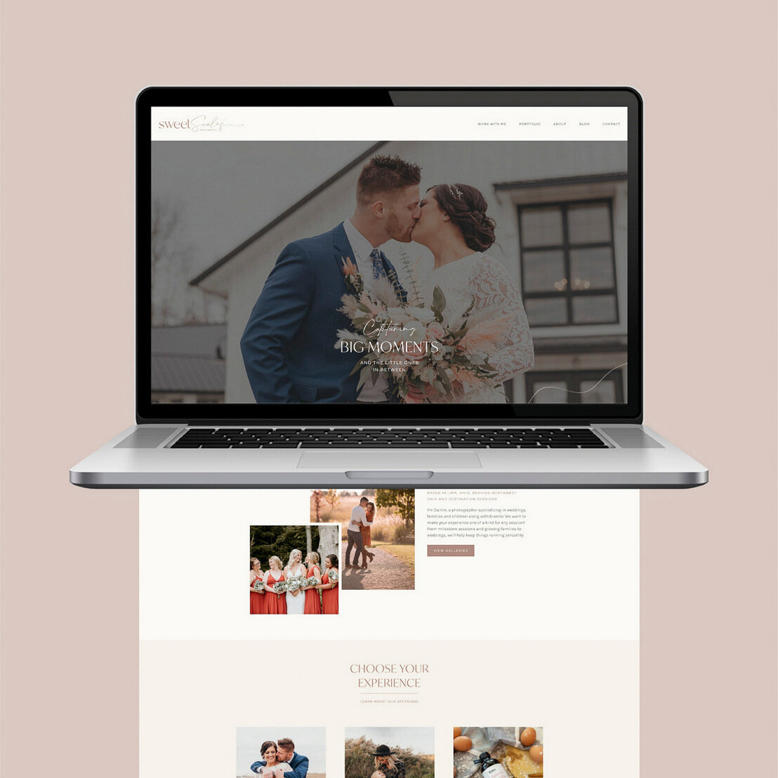 Wedding and family photographer home page mockup