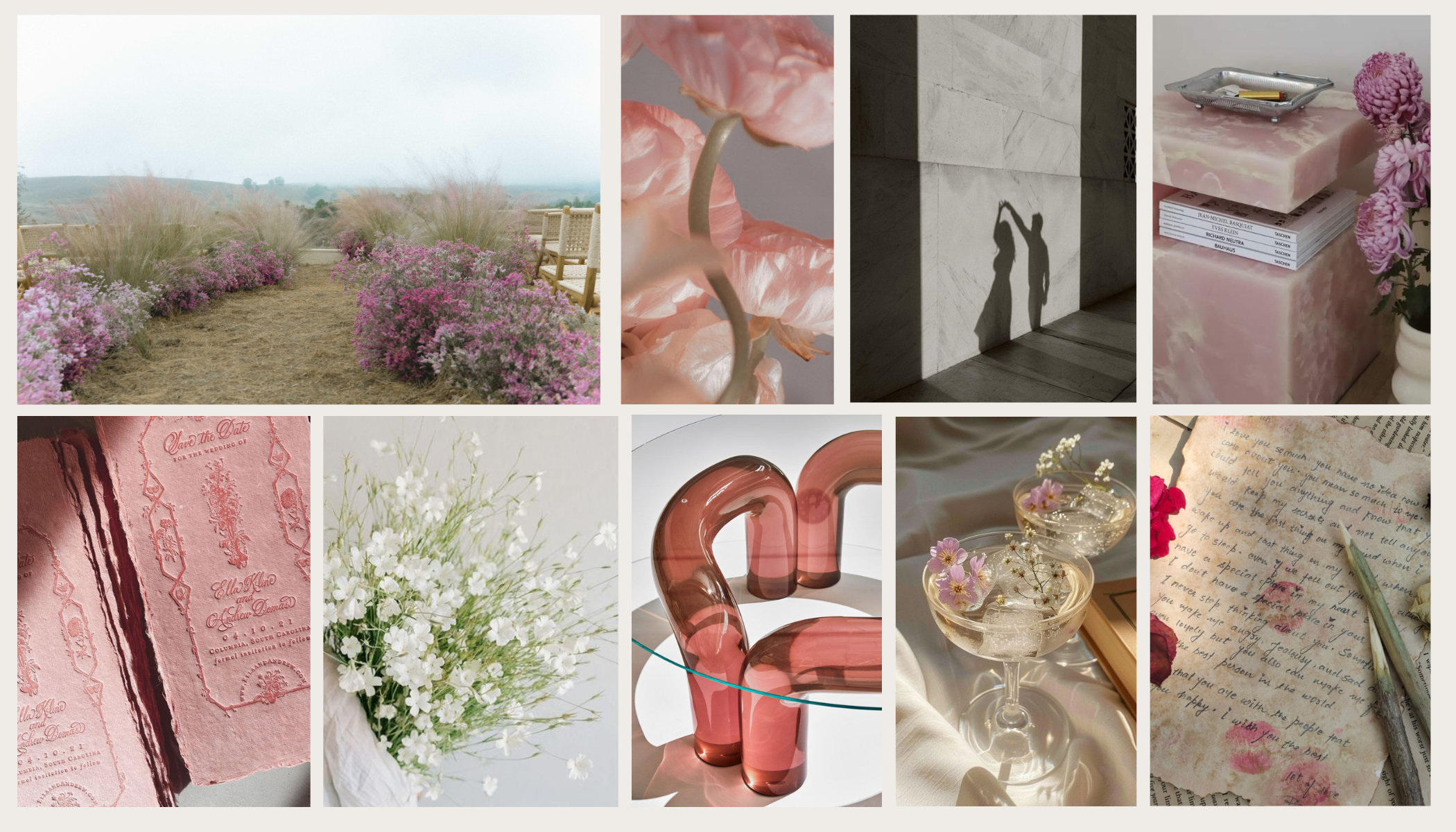 Wild Romance wedding mood board with bold florals, rich colors, dramatic textures, and untamed, passionate design elements.