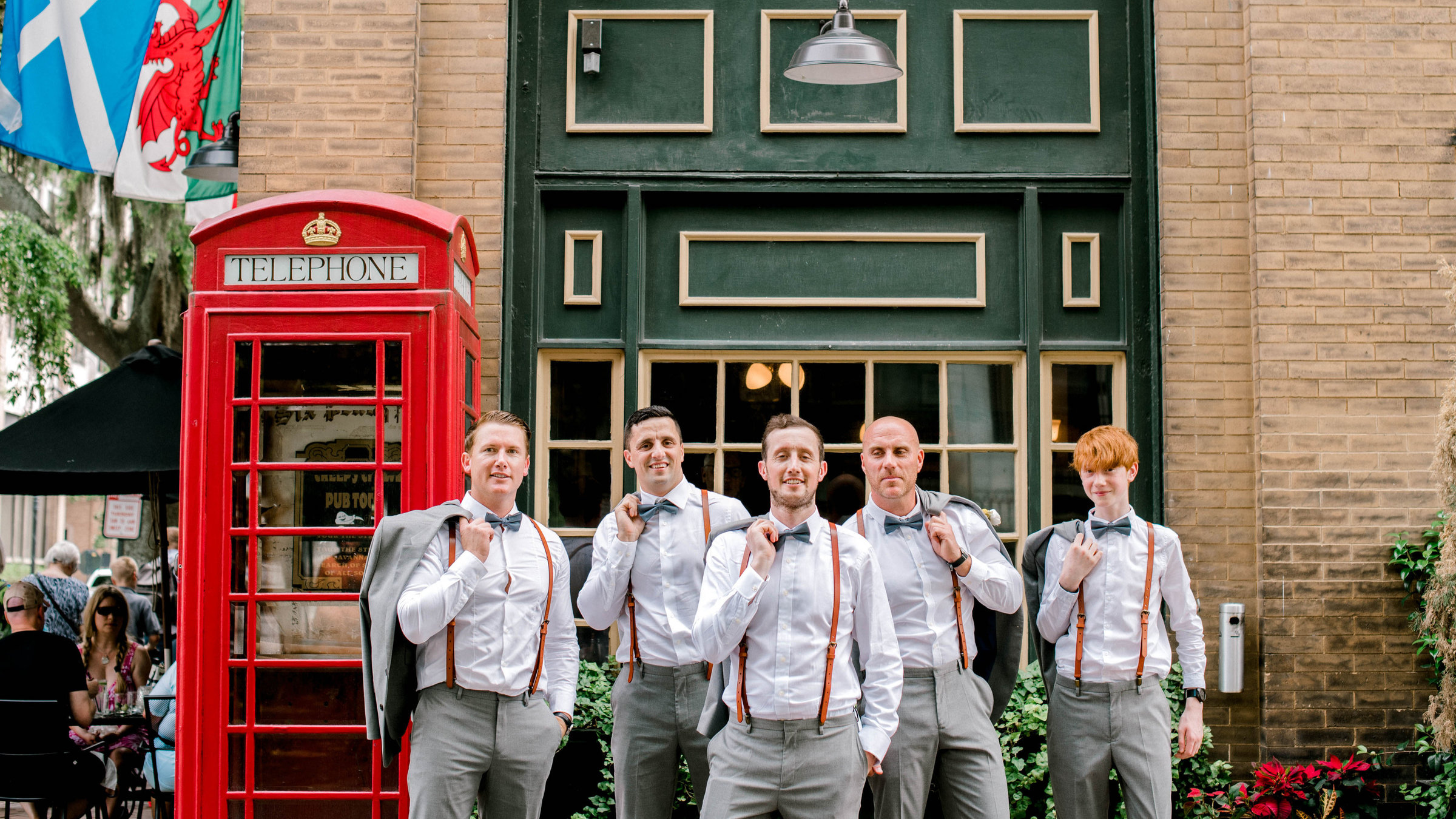 English Groom and groomsmen Six Pence Pub  Savannah