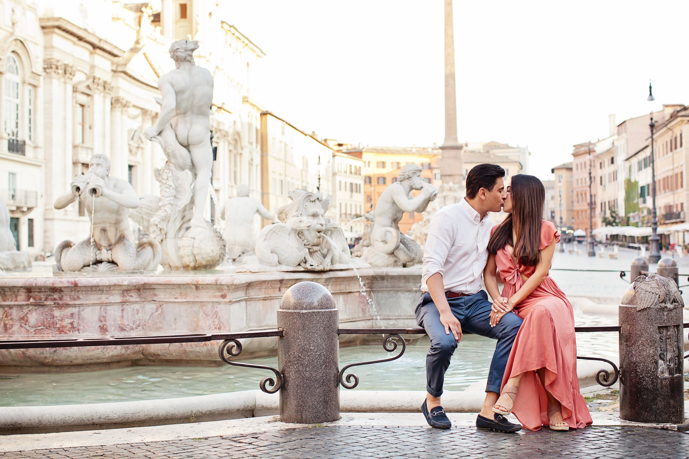 Couple celebrating their anniversary in Piazza Navona taken by Rome Photographer, Tricia Anne Photography.