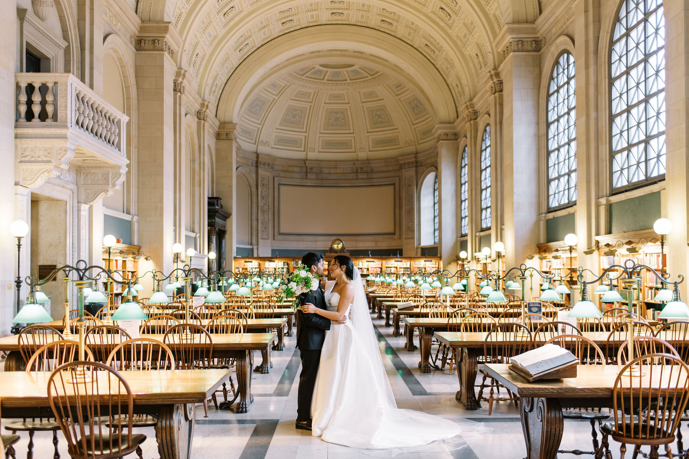 Bostonw edding photographer captures couple in the public library