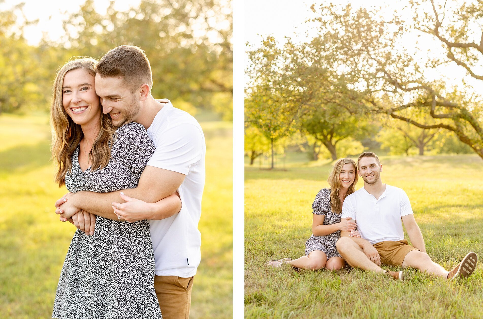 engagement photos in a park with trees, by wedding photographers minneapolis Kacey Wyrick Photography